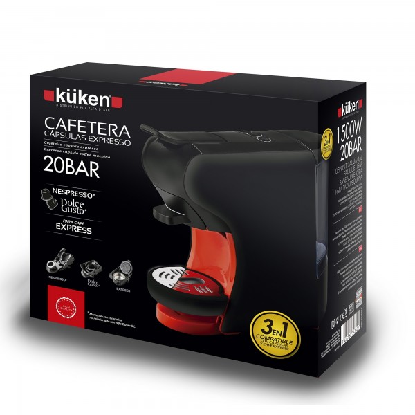 Cafetera capsulas 3 en 1 20 bar kuken (compatible con cápsulas Nespresso, Dolce Gusto y café express)
